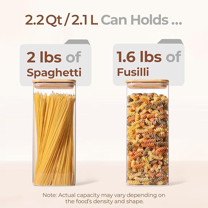 ComSaf Pasta Containers Storage 2.2 Qt, Set of 3 Tall Glass Spaghetti Jar