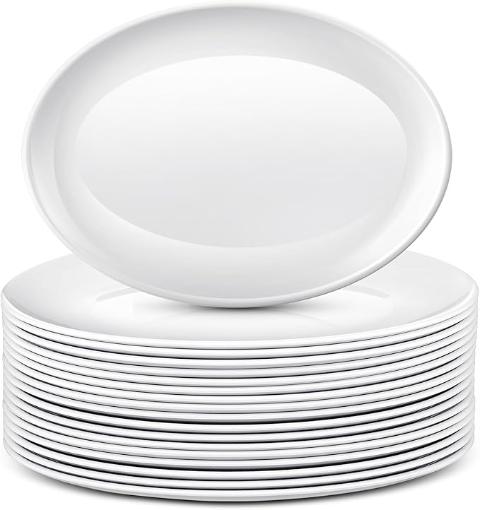 Dandat 24 Pack 14" Large Serving Platters Set Melamine Oval Plates Trays for Party Entertaining Wedding Food Display, White Serving Dish for Cookie Fruit Appetizers Dessert Sushi, Dishwasher Safe