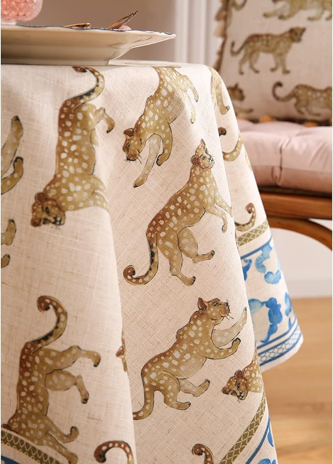patdrea Vintage Leopard Print Linen Tablecloth,Rectangular,87"x55"-from