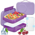 JXXM Bento Box for Kids,Kids Bento Lunch Box with Built-in Ice Pack for School,3 Compartments Leak Proof Lunch Container with Utensils for Girl Boy;BPA Free,Microwave & Dishwasher Safe, 44oz(Purple)