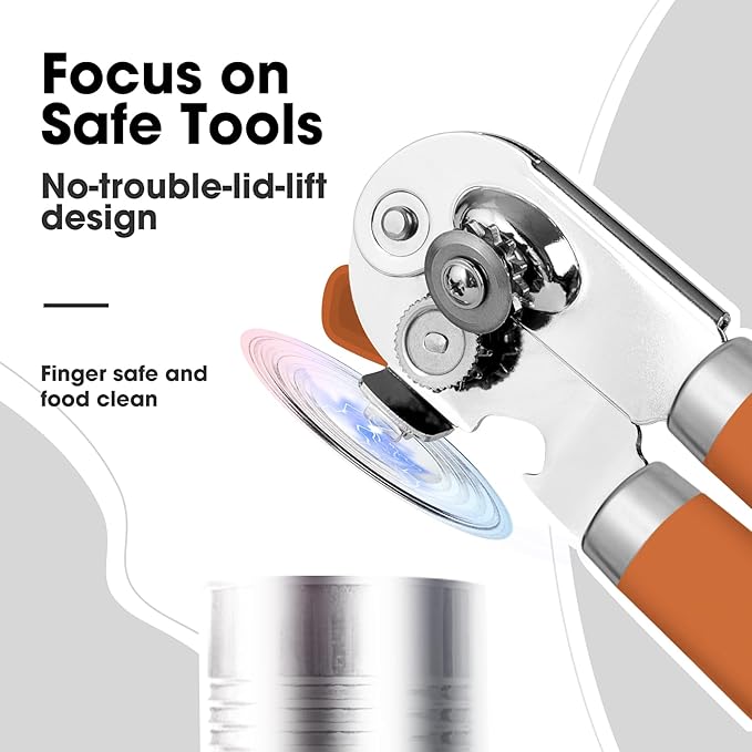 Beneno Heavy Duty Hand Can Opener Manual with Magnet Lid Remover, Orange