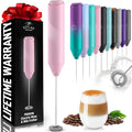 Zulay Kitchen Powerful Milk Frother Wand - Handheld Stainless Steel - Battery Operated Drink Mixer for Coffee, Lattes, Cappuccino, Matcha - Froth Mate Frother Gift - Elegant Pink