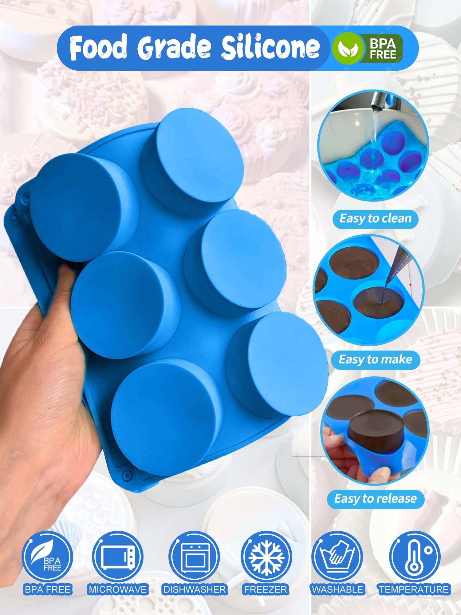 3 Pcs Round Chocolate Cookie Molds Set,12-Cavity Silicone Mold with 30 Clear Treat Boxes, Round Baking Mold for Candy, Mini Cake, Individually Wrapped Cakesicle Party Favor Packaging