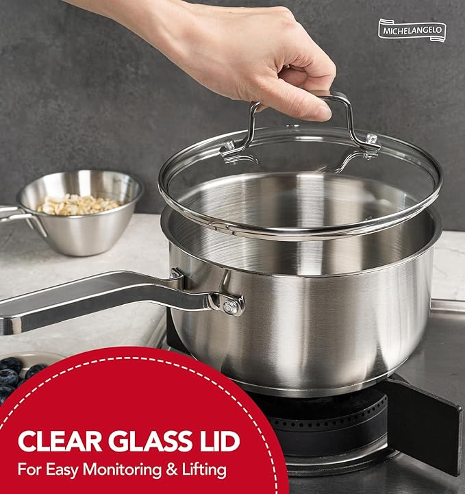 MICHELANGELO Stainless Steel Pots Set - 1QT & 2QT & 3QT Stainless Steel Sauce Pan with Lid, Induction Saucepan Set, Small Pots for Cooking - 6 Pcs