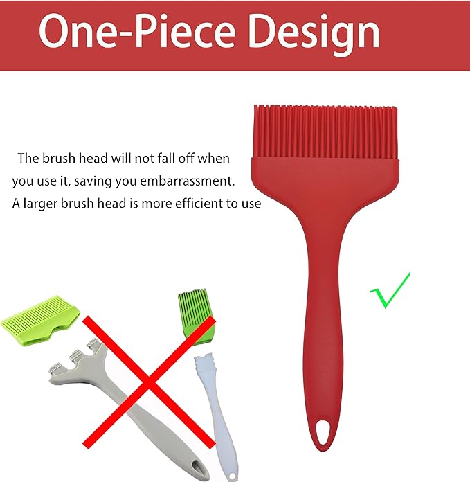 Minchsrin 2 Pcs Of Large Silicone Basting Brushes One-Piece Design Pastry Brush Spread Oil Butter Sauce Marinade For Grill BBQ Baking Heat Resistant Kitchen Cooking Dishwasher Safe (Red And Gray)