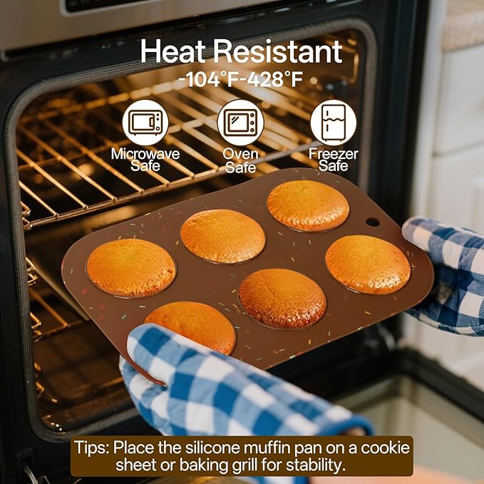 Firstfooby 2 Pack Silicone Muffin Pan for Baking, Regular Size Nonstick Cupcake Pan, 6-Cup Silicone Muffin Tin BPA Free Dishwasher Safe, Great for Muffin Cupcake Brownie Egg Tart
