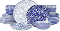 Selamica Ceramic Dinnerware Sets for 6, 24 Piece Plates and Bowls Sets, Scratch Resistant Dishes Set-Dishwasher & Microwave & Oven Safe, Vintage Blue