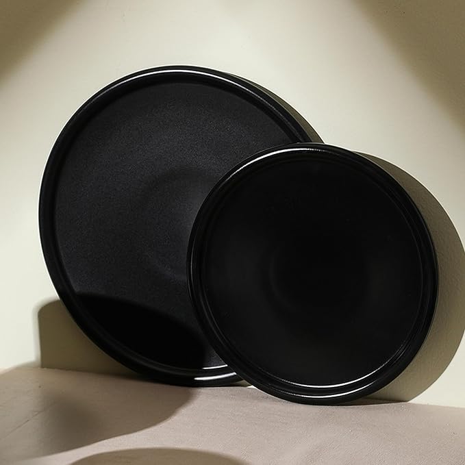 Stone Lain Eden Dinner Plate Set, 4-Piece Black Stoneware Plates - 10.75” Round Modern Tableware for Everyday Dining & Entertaining - Durable Dish Set, Microwave & Dishwasher Safe