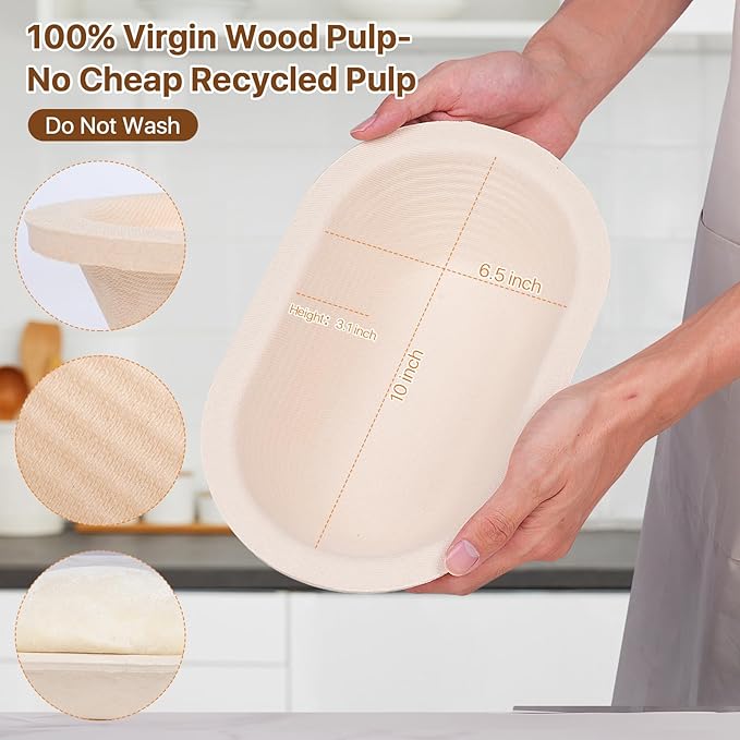 Non-Stick 10" Oval Wood Pulp Banneton Bread Proofing Basket Set Of 2, Sourdough Banneton Basket Set, Bread Making Tool Brotform Sourdough Bread Baking Supplies