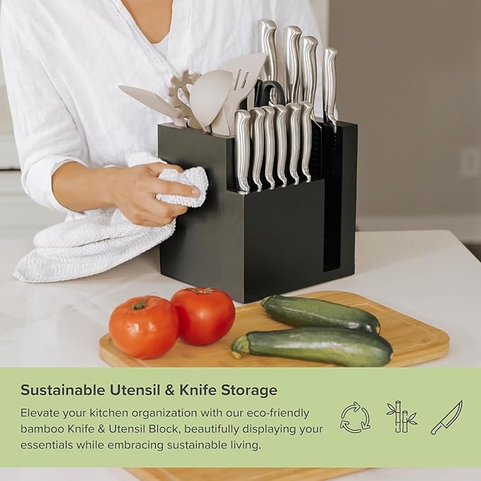 KitchenEdge Magnetic Knife Block & Utensil Holder, Black