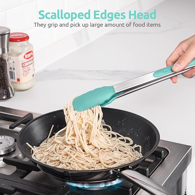 U-Taste Kitchen Tong for Cooking, 600ºF Heat-Resistant Tps, 12in/Aqua Sky