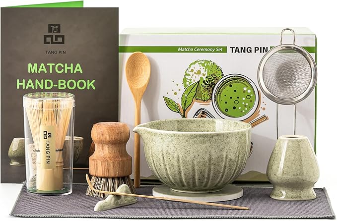 TANG PIN 10Pcs Matcha Whisk Set, 15 OZ Matcha Bowl Kit