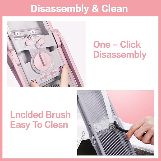 ONCE FOR ALL Safe Mandoline Slicer Plus, Bigger Size, Kitchen Slicer, Pink