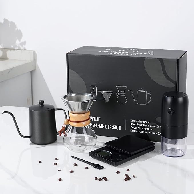 Pour Over Coffee Set with Coffee Scale and Coffee Bean Grinder Electric
