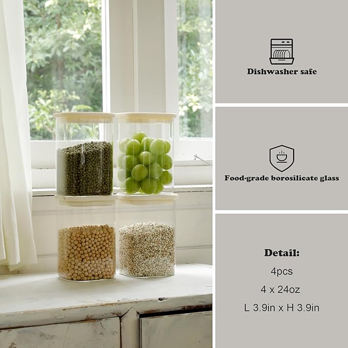CozNido Small Glass Food Storage Containers with Glass Lids 4 pcs 24fl.oz