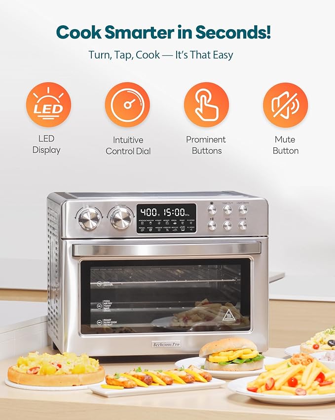 28QT Air Fryer Toaster Oven Combo, Large 12-in-1 Convection Countertop Oven with 3-Layer Cooking, Rotisserie for Chicken, 6 Heating Tubes, Fast Preheat, Fit 11" Pizza, Stainless Steel