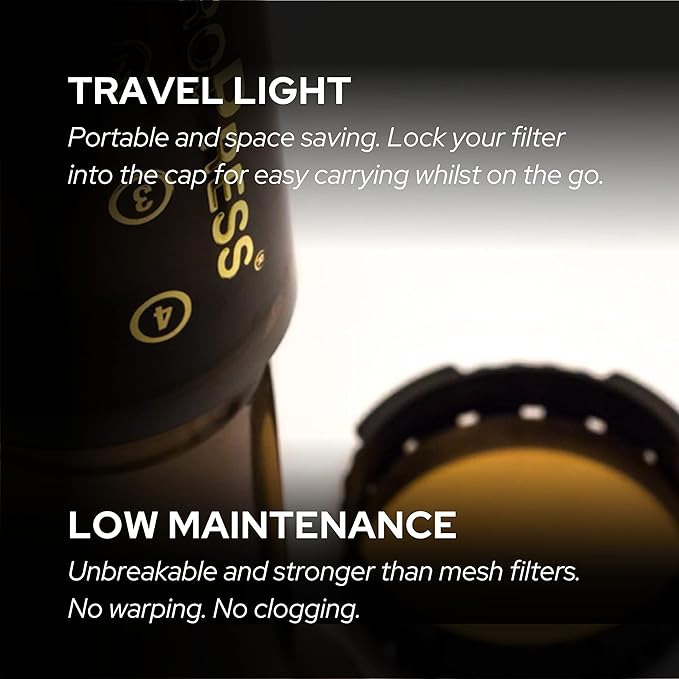 CAFE CONCETTO Filter for use in AeroPress Go/AeroPress Coffee Makers (Superfine) - Premium Replacement Disc - Reusable Metal, Titanium Coated Stainless Steel. Upgrade Your Mesh or Filter Papers