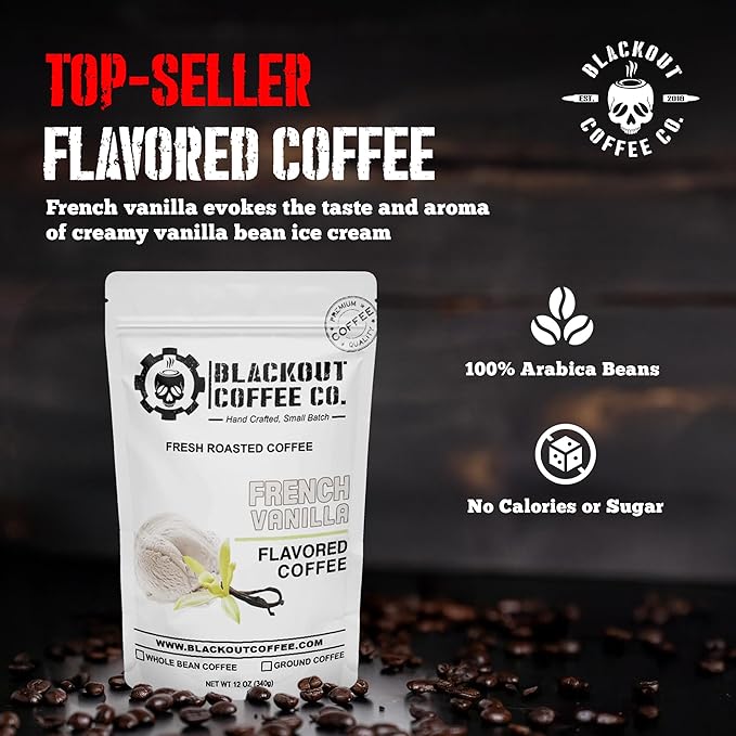 Blackout Coffee French Vanilla Flavored Ground Coffee, 12 oz