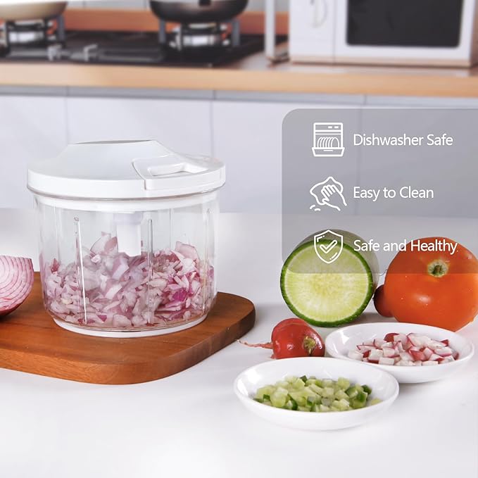 1000ML Onion Chopper, Large Hand Pull String Vegetable Food Chopper, White