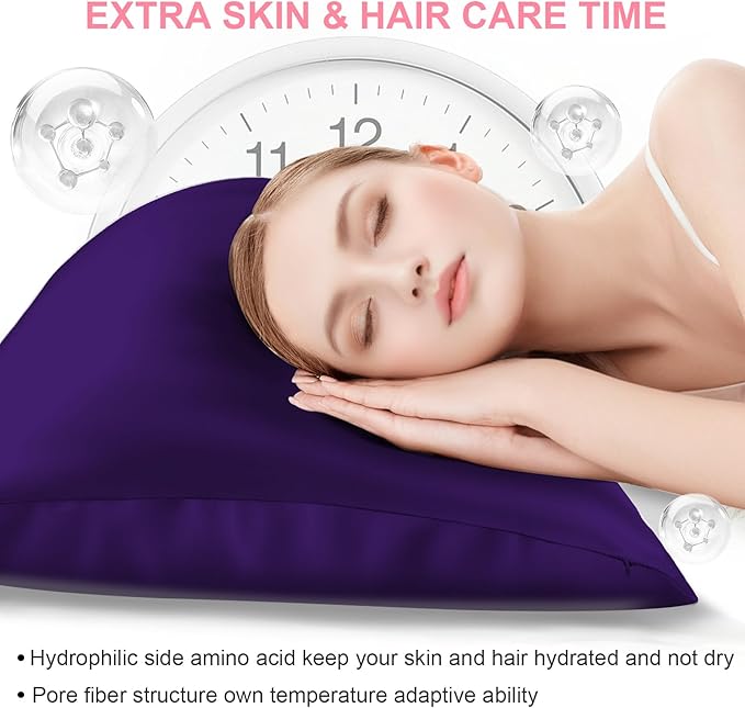 LYSHIN Silk Pillow Cases 2 Pack Standard Size with Zipper, Purple