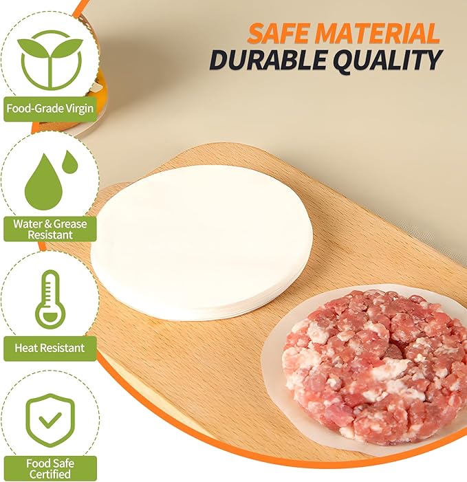 200PCS Hamburger Patty Paper, 4.5 Inch Round Non-Stick Patty Paper Sheets,Baking Parchment Rounds for Burger Press,Separating Burger Patty, Cookies and Baking