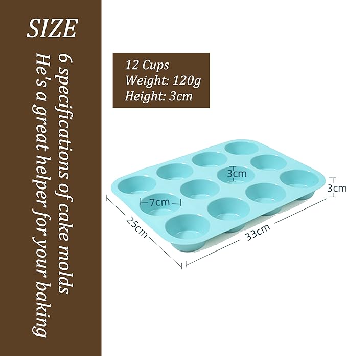 SoKalChw Thickened Silicone Cake Pan and Moldes Para Gelatinas, Heavy Duty Cake Mold for Baking, BPA Free, Mint Green (Pudding Jelly 12-Cups / 1Pcs)