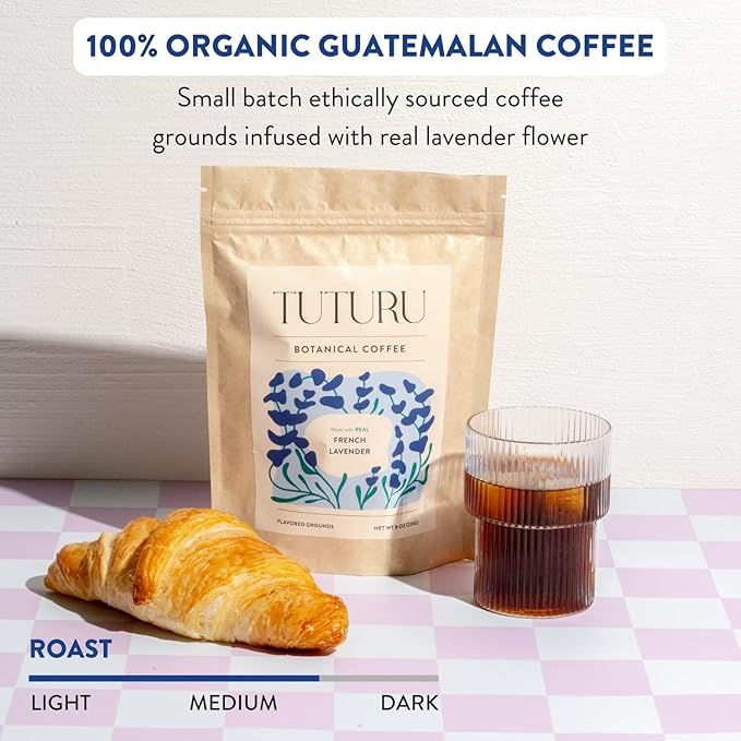 Organic Lavender Ground Coffee | Real Lavender Flower | Medium Roast, Organic Flavored Coffee | Smooth Low-Acid | Perfect for Drip, Pour Over or Cold Brew | 8 oz, 22 Servings