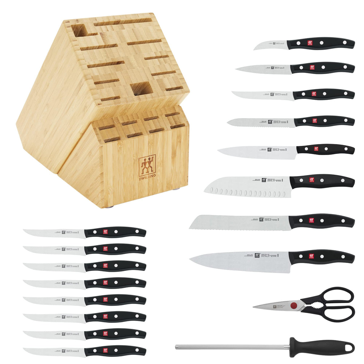 ZWILLING Twin Signature 19-pc Kitchen Knife Set with Block, Chef Knife, Professional Chef Knife Set, German Knife Set Light Brown