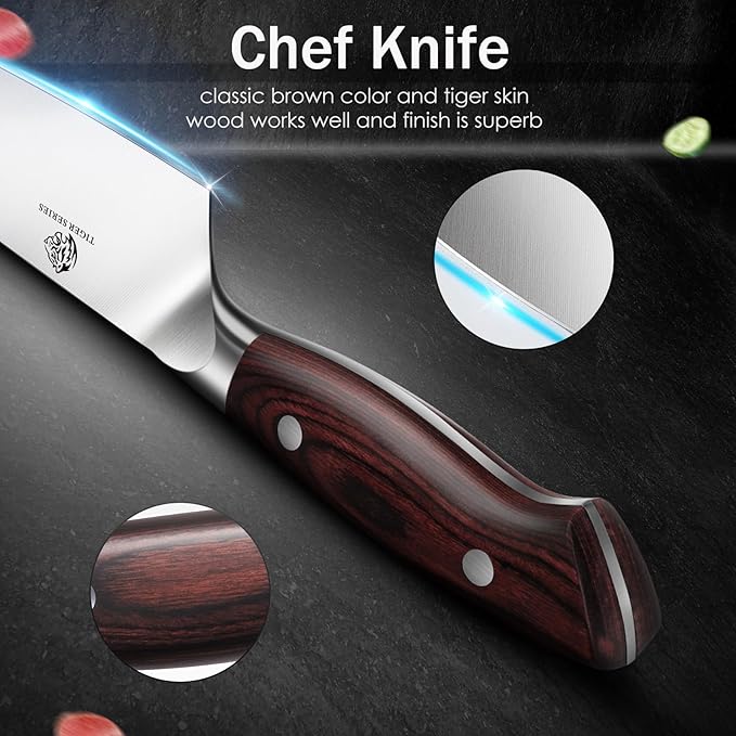 Chef Knife 8 Inch, High-Carbon Stainless Steel, Ergonomic Pakkawood Handle