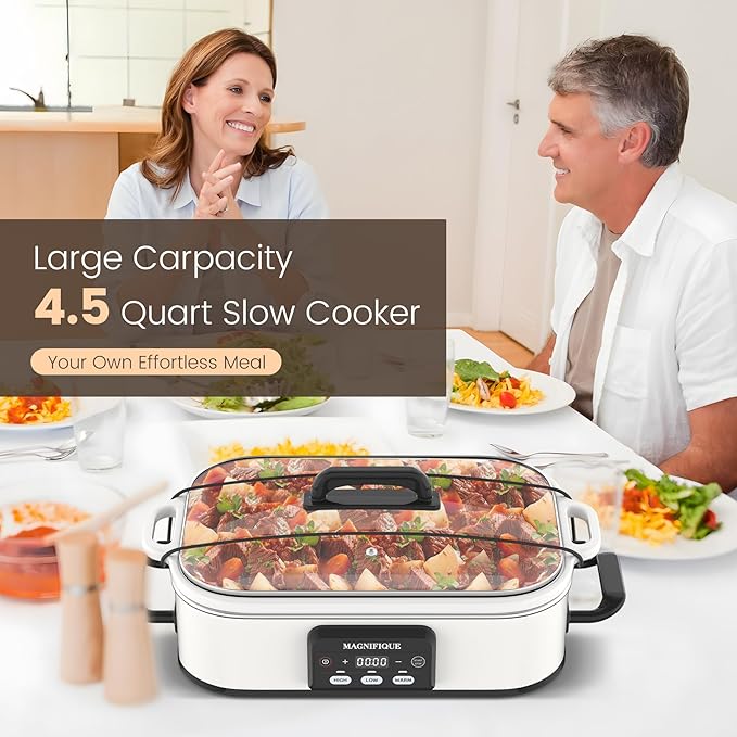 4 Quart Casserole Programmable Slow Cooker with Ceramic Baking Dish - Perfect Kitchen Small Appliance for Family Dinners, Oven Safe and Durable Bakeware for Lasagna, Roasts, White