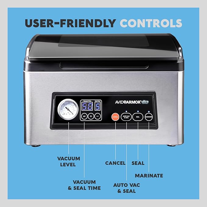 Avid Armor USV32 Chamber Vacuum Sealer Machine – 11.5" Sealing Bar, Glass Lid, Seal Meats, Soups, Sauces & Liquids, Marinate in Minutes, Sous Vide Ready, Accessory Hose Included, Stainless Steel