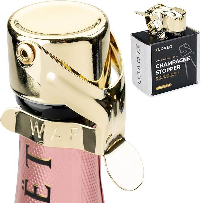 KLOVEO Champagne Stoppers - WAF Patented Seal - Made in Italy - Gold