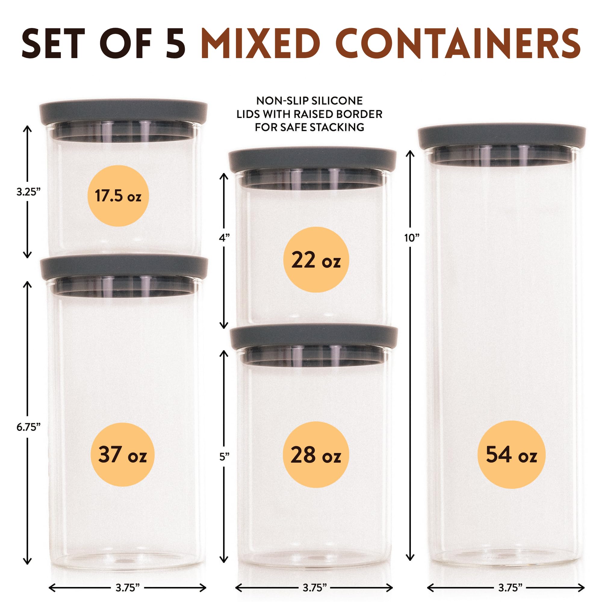The Hazel Pantry Glass Kitchen Storage Containers with Airtight Silicone Lids, BPA-Free Pantry Glass Jars with Airtight Lid for Pantry Meal Prep, Pasta and Food – Set of 5 with Portion Tool