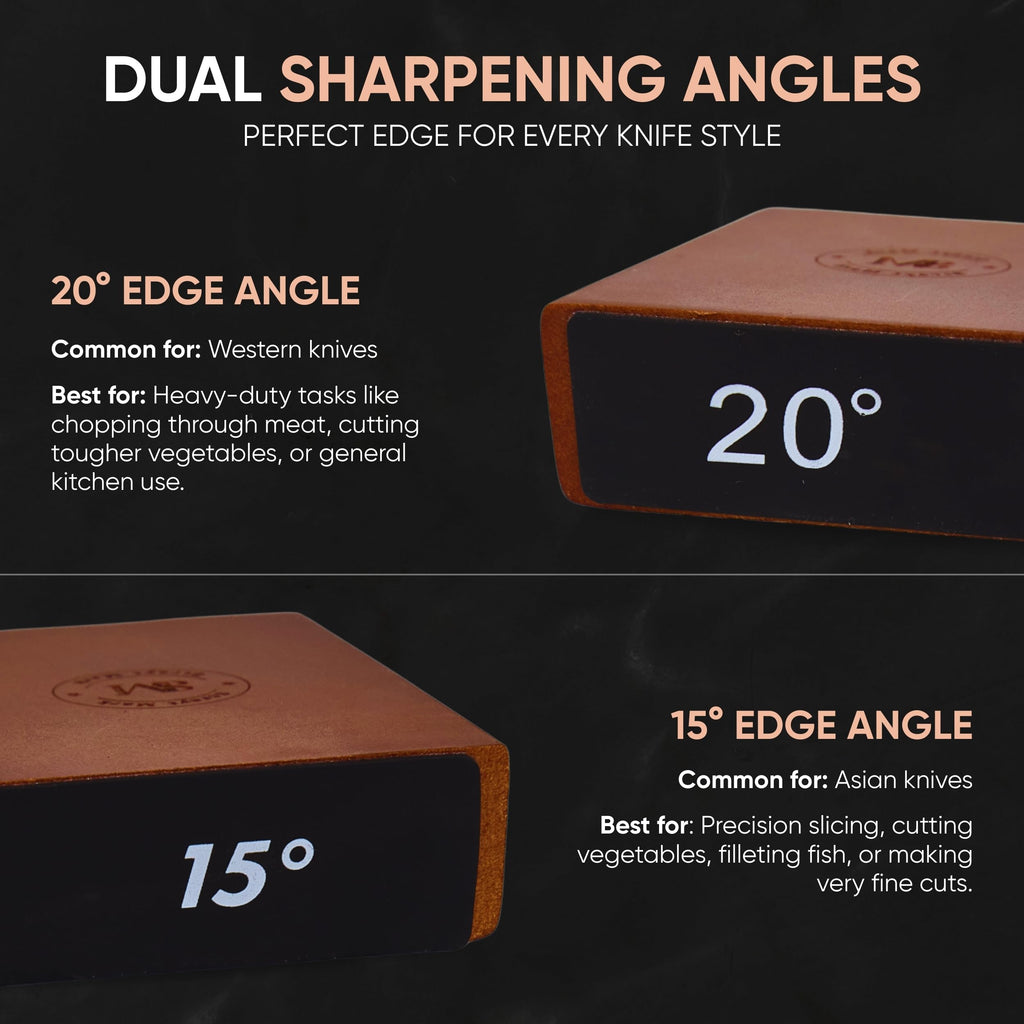 Strayt Mark Rolling Knife Sharpener Kit – Premium Walnut Wood Kitchen Knife Sharpener for 15° & 20° Edge - Magnetic Knife sharpener with Diamond & Stainless Disc #1000/#3000