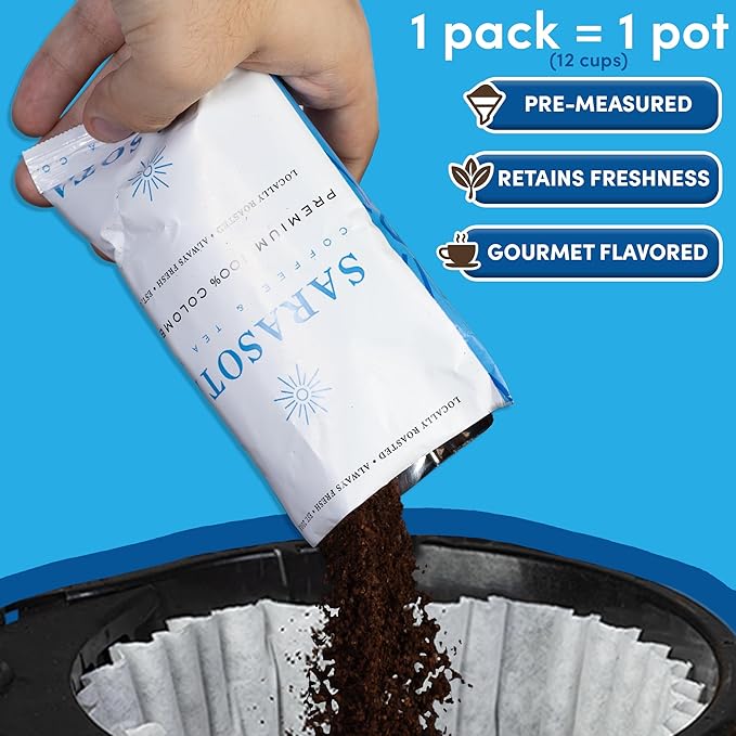 Colombian Coffee Packets – Medium Roast Ground, 2oz Bulk Portion Packs for 12-Cup Drip Maker, Pre-Measured Fractional Bags, 100 Count