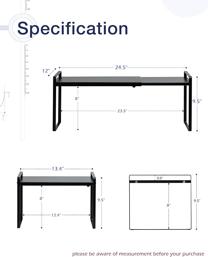 Nxconsu Expandable Shelf for Cabinets, Cabinet Shelf Riser, 12" Black