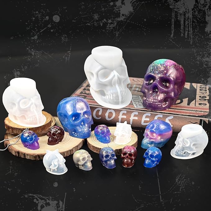 ZQYSING Resin Skull Molds, Set of 7 Sizes Halloween Skull Casting Molds