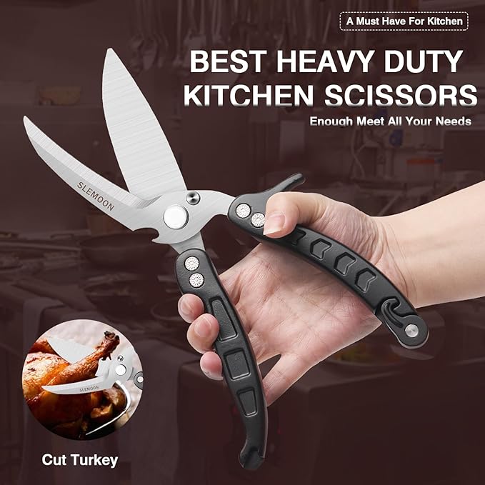 SLEMOON Heavy Duty Kitchen Shears,Poultry Shears with Safety Lock,Black