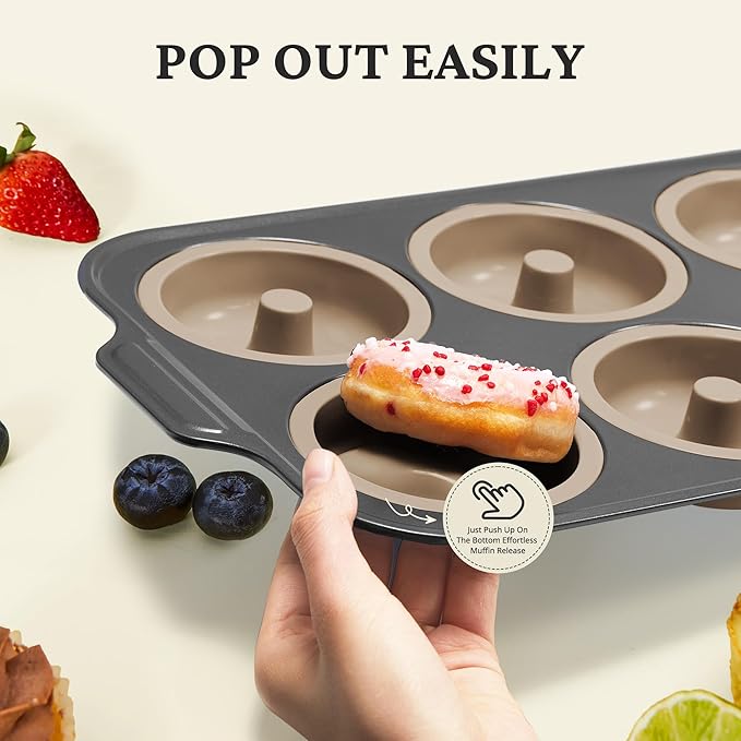 BRONYPRO Silicone Donut Pan for Baking with Metal Reinforced Frame, 6-Cavity Nonstick Doughnut Mold, Large Donut Size, Food-Grade Bakeware, Oven Dishwasher Freezer Safe, Gray