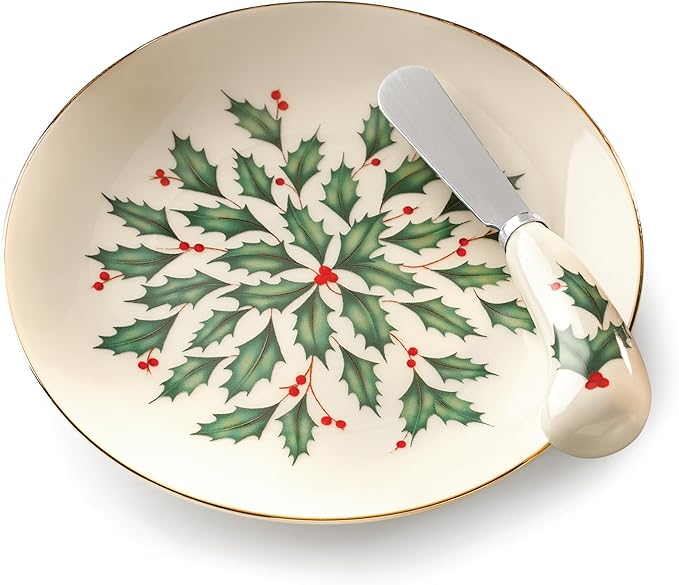 Lenox Hosting the Holidays Christmas Cheese Plate and Knife Set