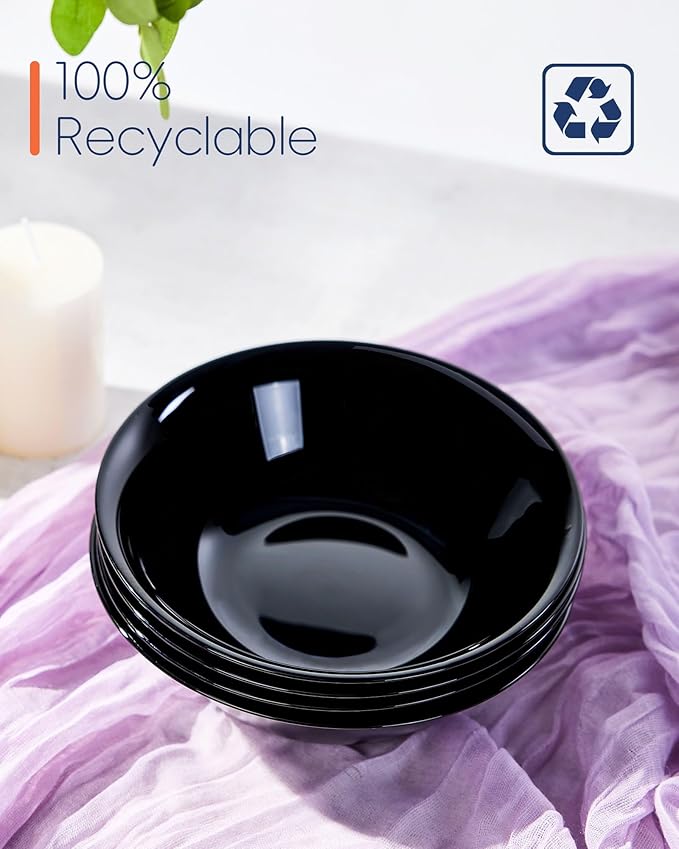 LaGlint 16 OZ Max Black Opal Glass Cereal Bowl Set of 6, 6.5 Inch