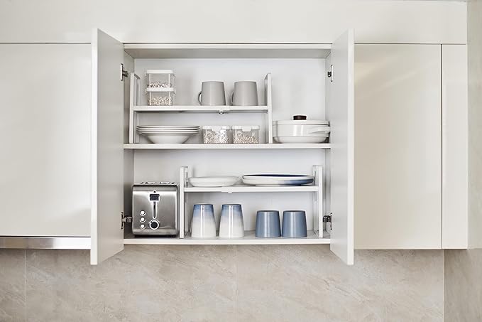 Nxconsu Cabinet Shelf Riser, Adjustable Cabinet Organizer, 8.6" Deep White