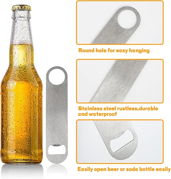 ZCYSRLQIN 30 Pcs Flat Bottle Opener 7 Inch Stainless Steel Beer bottle Openers Heavy Duty Bar Blade Solid Bottle Cap Opener Funny Bartender Bottle Opener for Kitchen Restaurant Party Supplies,Silver