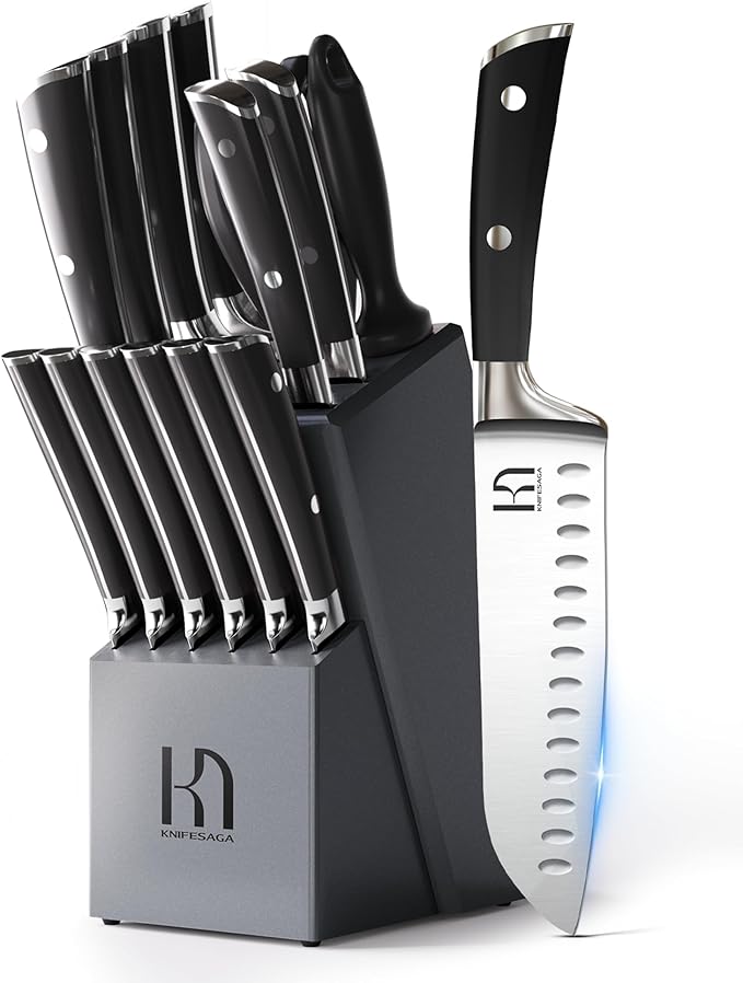 KnifeSaga 15 Pcs Japanese Knives Set for Kitchen, Razor Sharp, Professional