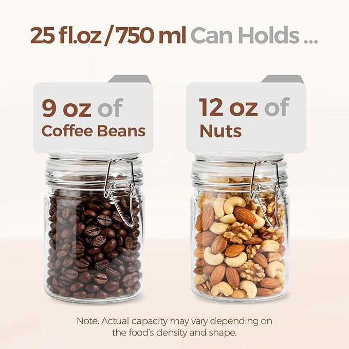 ComSaf 25 oz Glass Jars with Airtight Lids 6 Pack Pantry Coffee Canisters