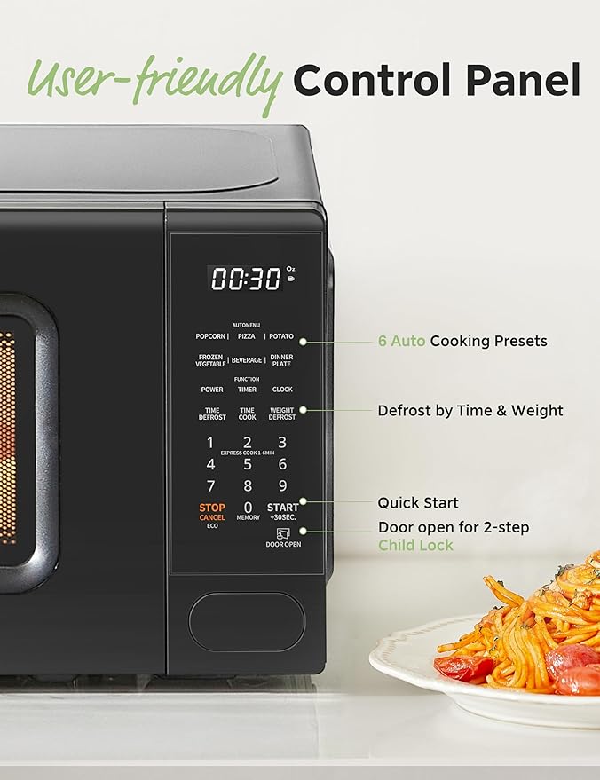 COMFEE' Countertop Microwave Oven 0.7 Cu.Ft, 700W, Black, Child Lock
