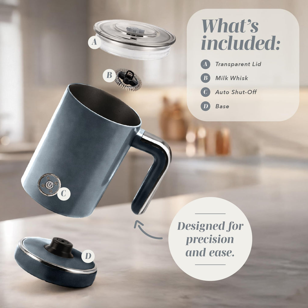 COOK WITH COLOR 4-in-1 Electric Milk Steamer and Frother - 2-Minute Heating and Frothing, Hot and Cold Foam Maker for Coffee, Latte, Cappuccino, Macchiato, Milk Warmer, Auto Shut Off, Grey