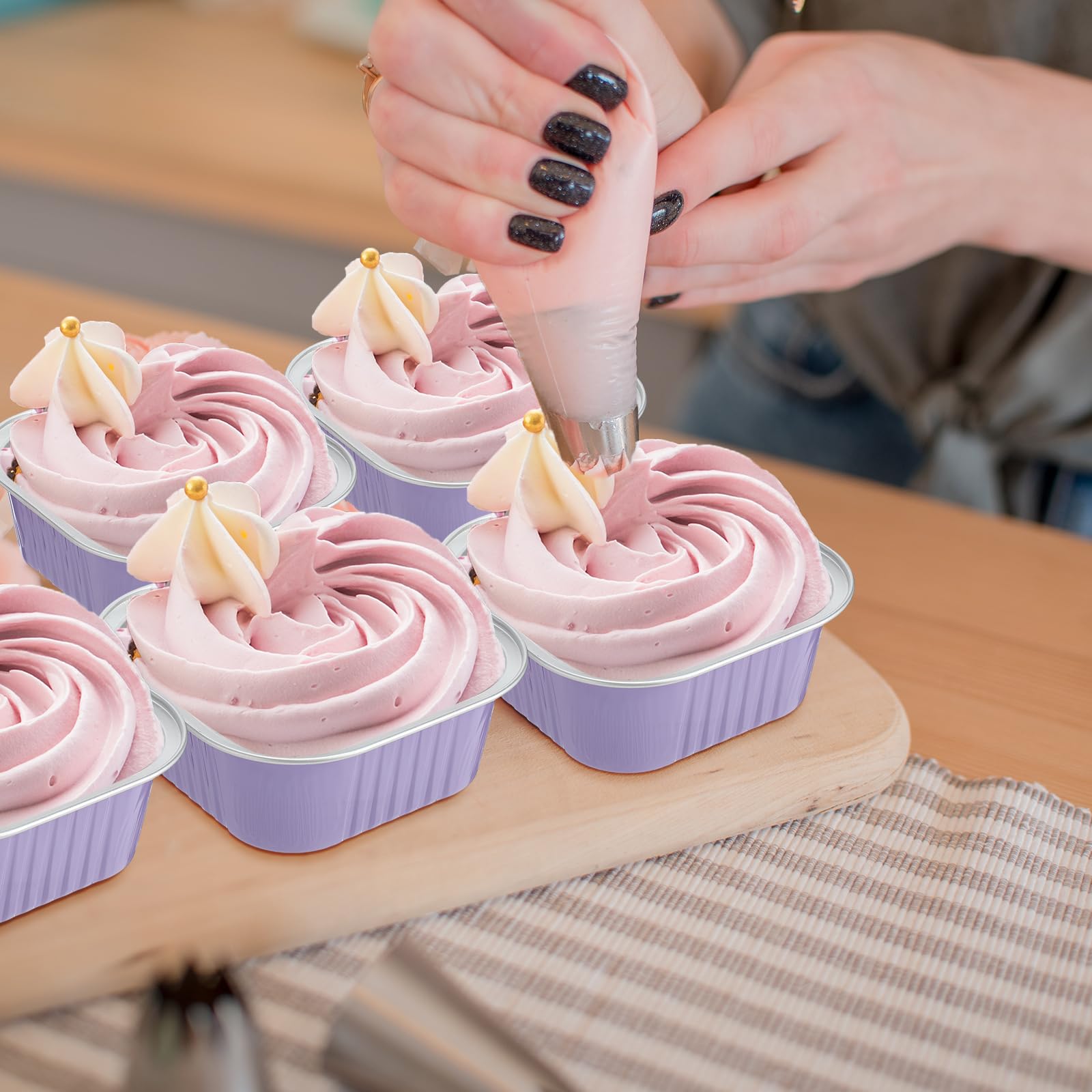 Aoriher 150 Pcs 10 oz Mini Cake Pans with Lids Taro Purple