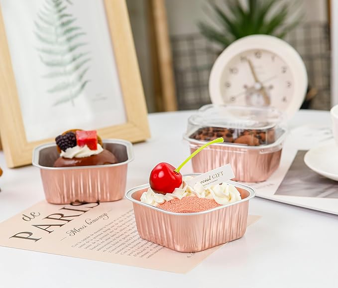 NPLUX Square Foil Cups with Lids, 50 Pack Champagne 5oz for Weddings