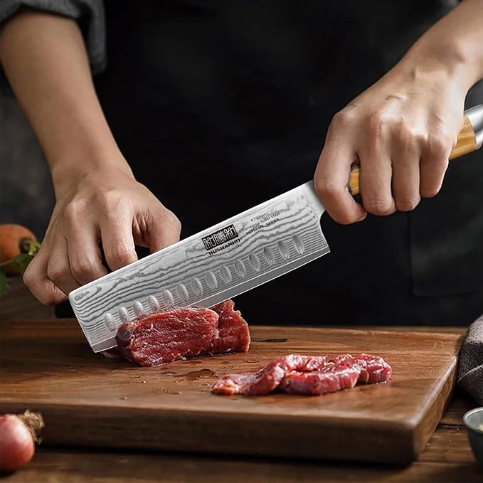 HOSHANHO Damascus Nakiri Knife 6.5", Sharp Kitchen Knife for Vegetables